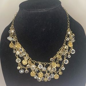 Goldtone and Crystal Three Tier Necklace